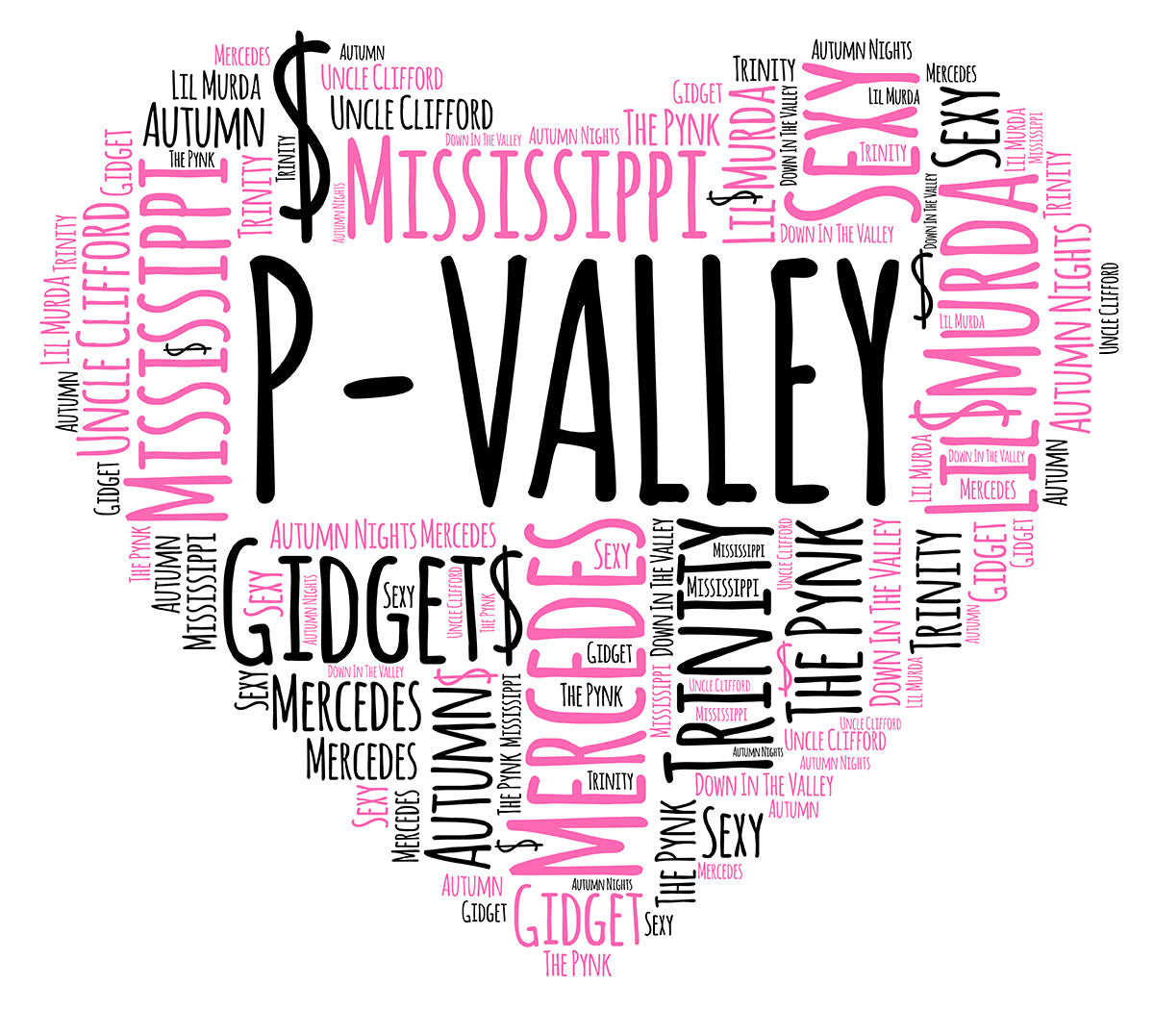 P-Valley Word Art Heart T-Shirt (ONLINE STORE)