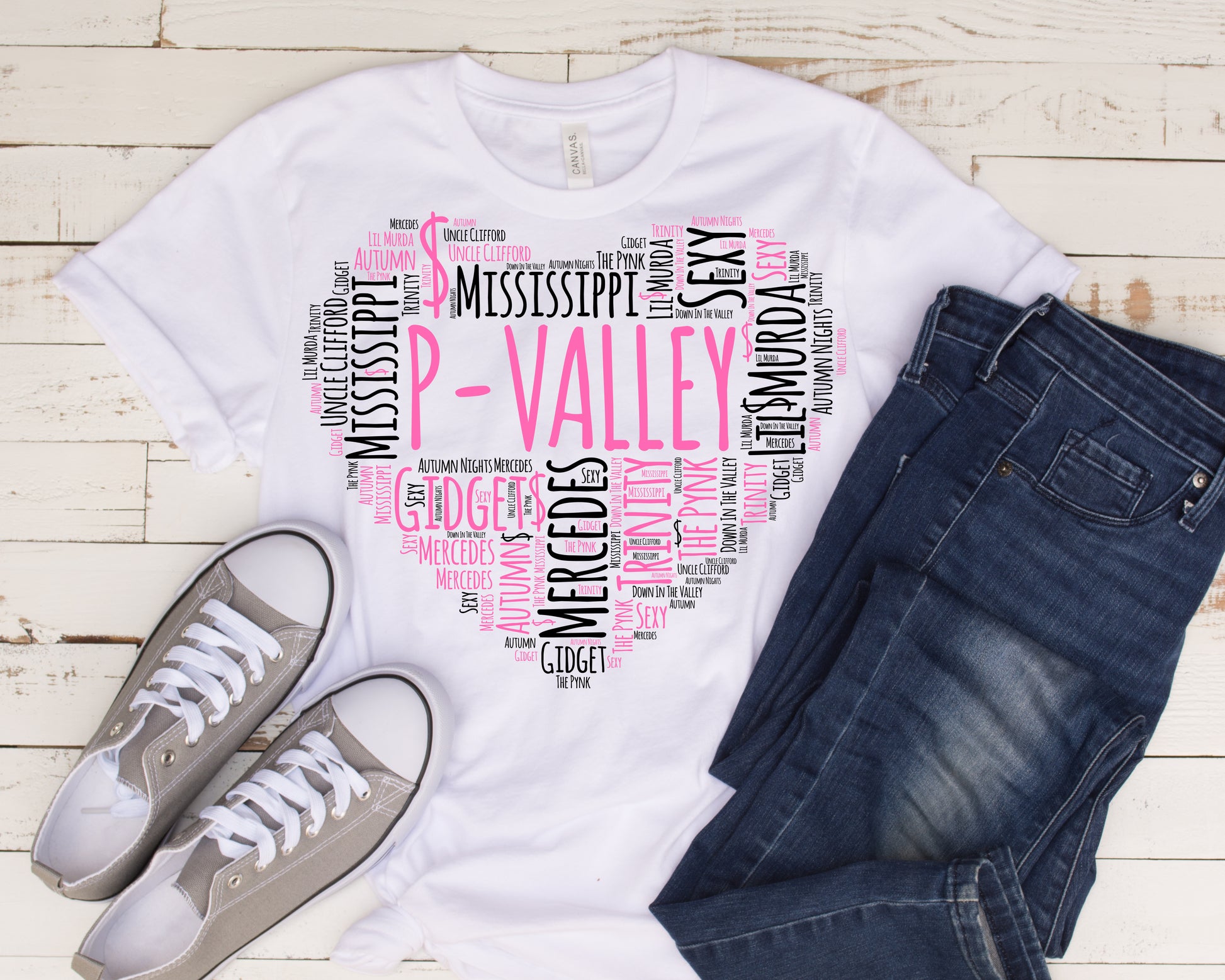 P-Valley Word Art Heart T-Shirt (ONLINE STORE) – Spin Climb Fly